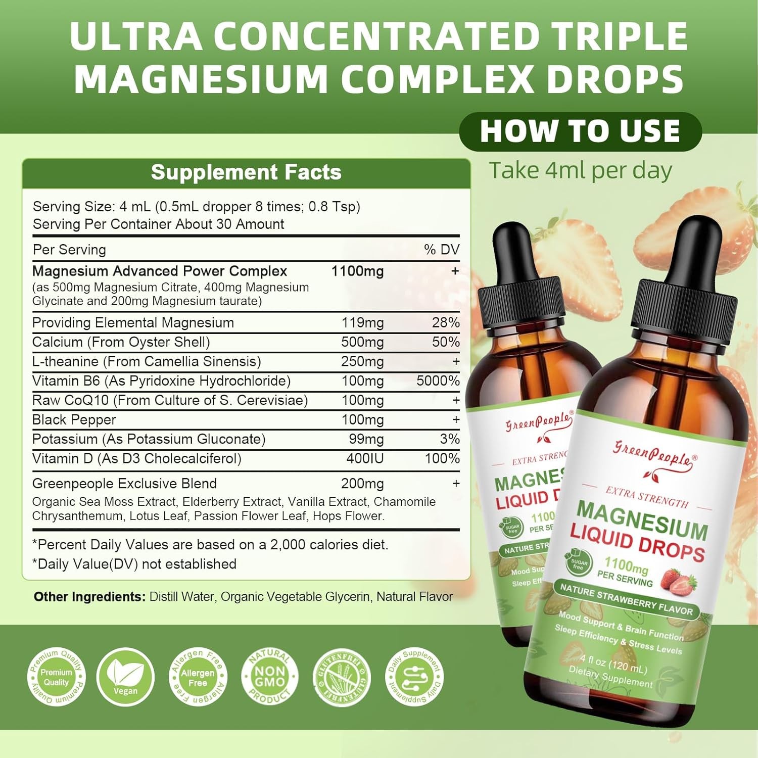 Magnesium Liquid Drops, Magnesium Glycinate,Improve Sleep,Anxiety Relief 60ml