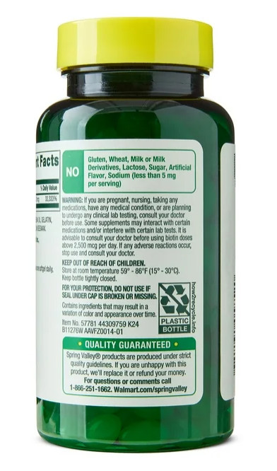 Spring Valley Biotin Dietary Supplement – 10,000 mcg Softgels (120 Count)