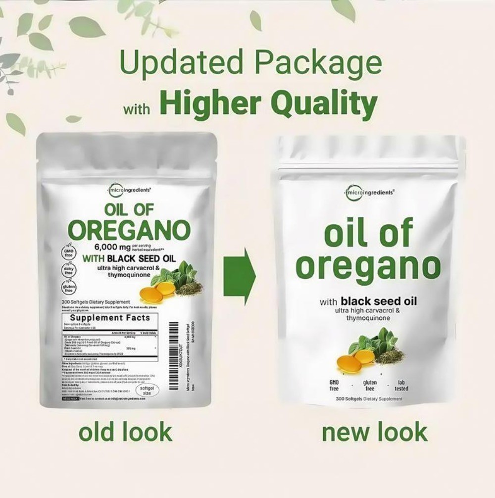 2 in 1 Oil of Oregano & Black Seed Softgels Count with Carvacrol, 40% discount