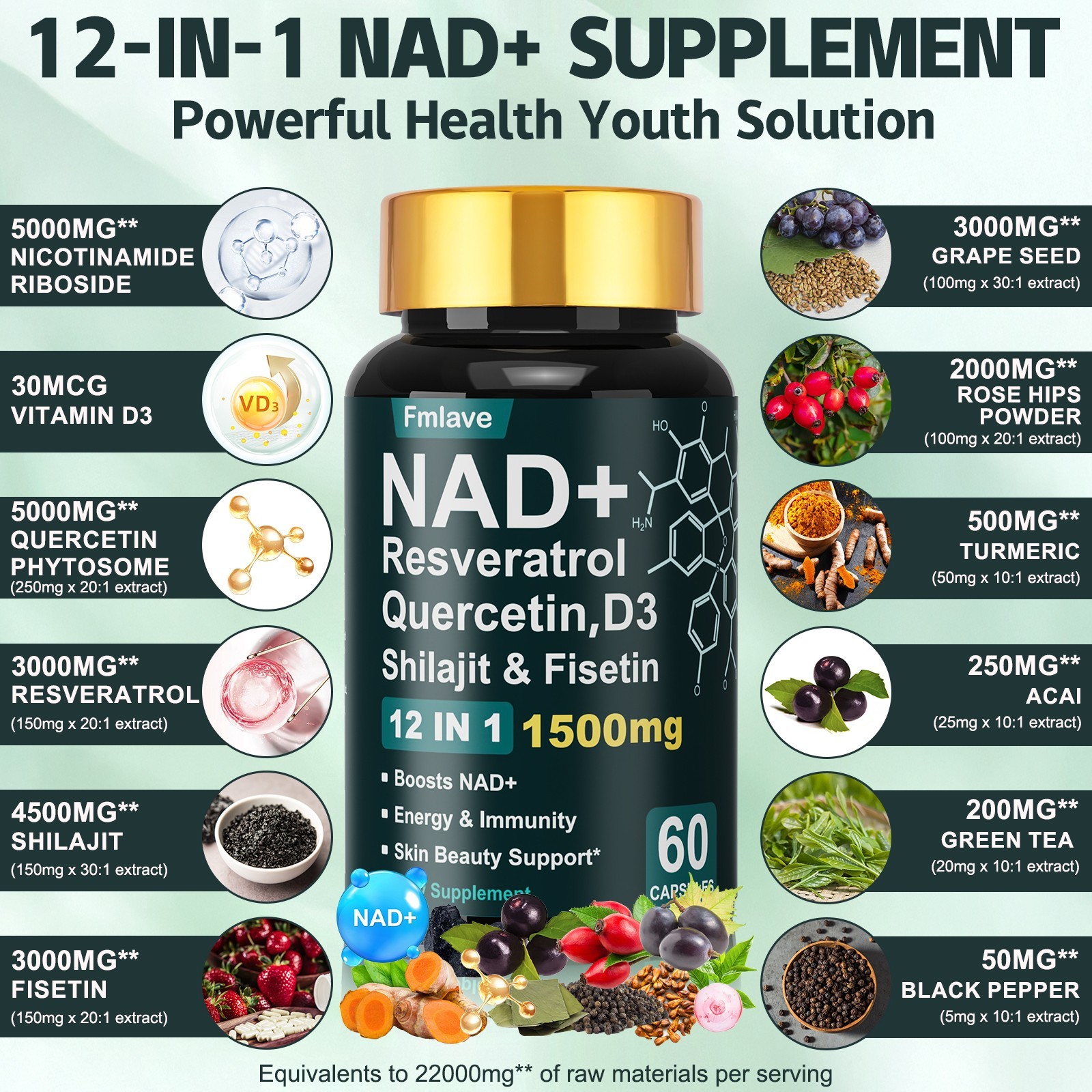 NMN Capsules Energy Booster BOOSTIS NAD Level Anti Aging Supplement NAD+ Capsule