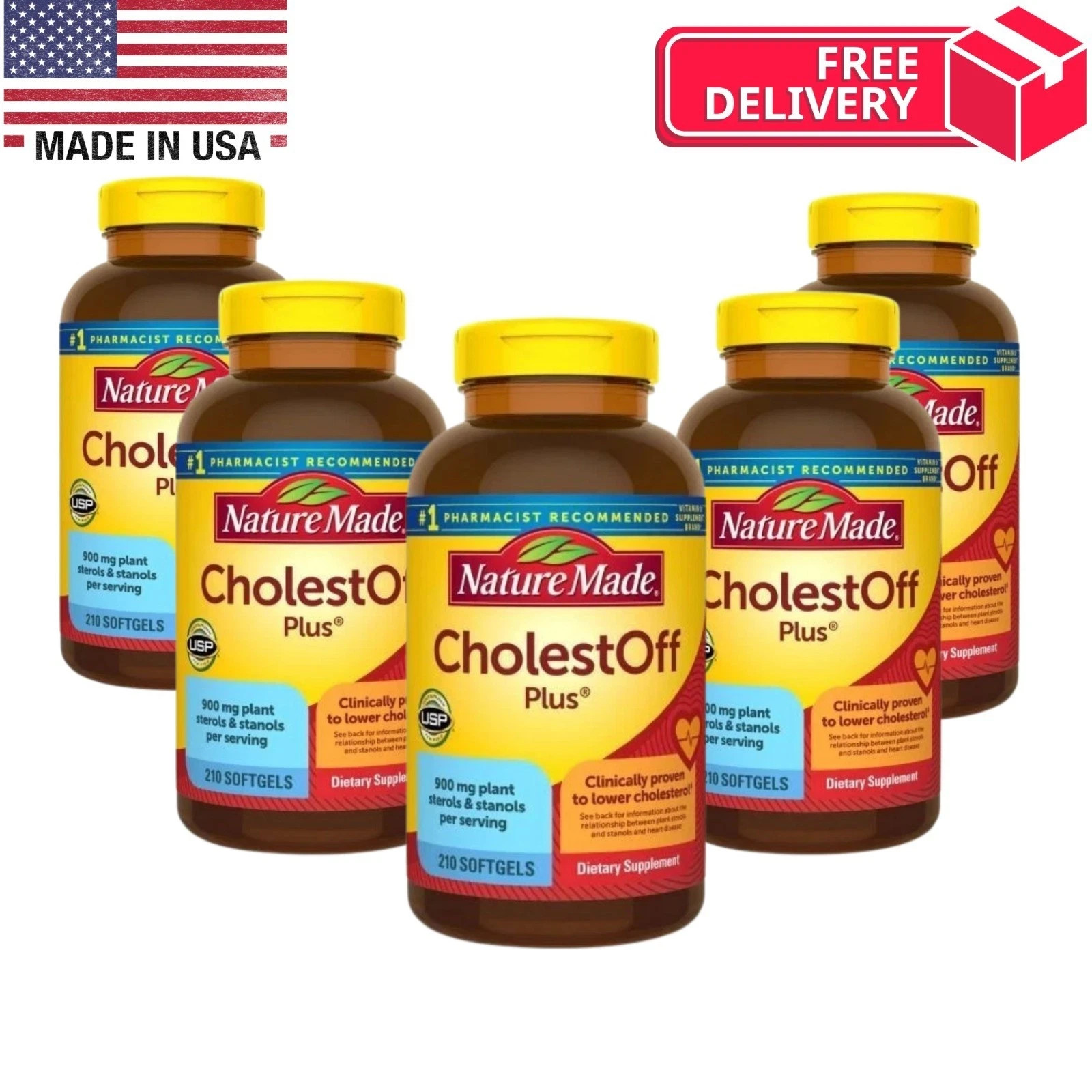 Pack of 5 Nature Made CholestOff Plus 900mg 210 Softgels EXP 03/27
