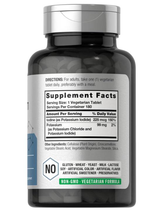 Horbaach Potassium Plus Iodine 180 Tablets Iodide Non-GMO Gluten Free Supplement