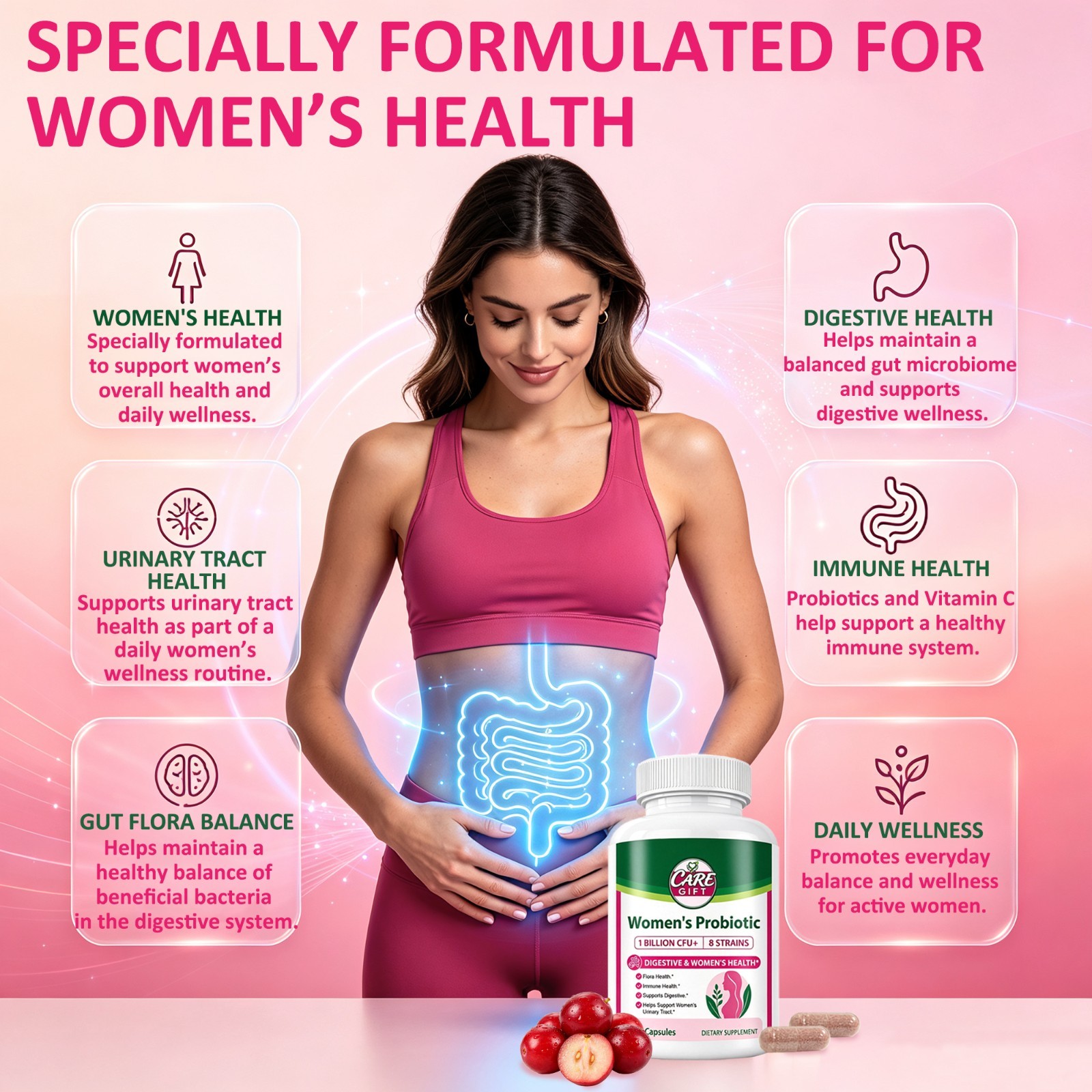 CARE GIFT Women’s Vaginal Probiotic 10 Billion CFU, 120 Capsules, 60 Servings