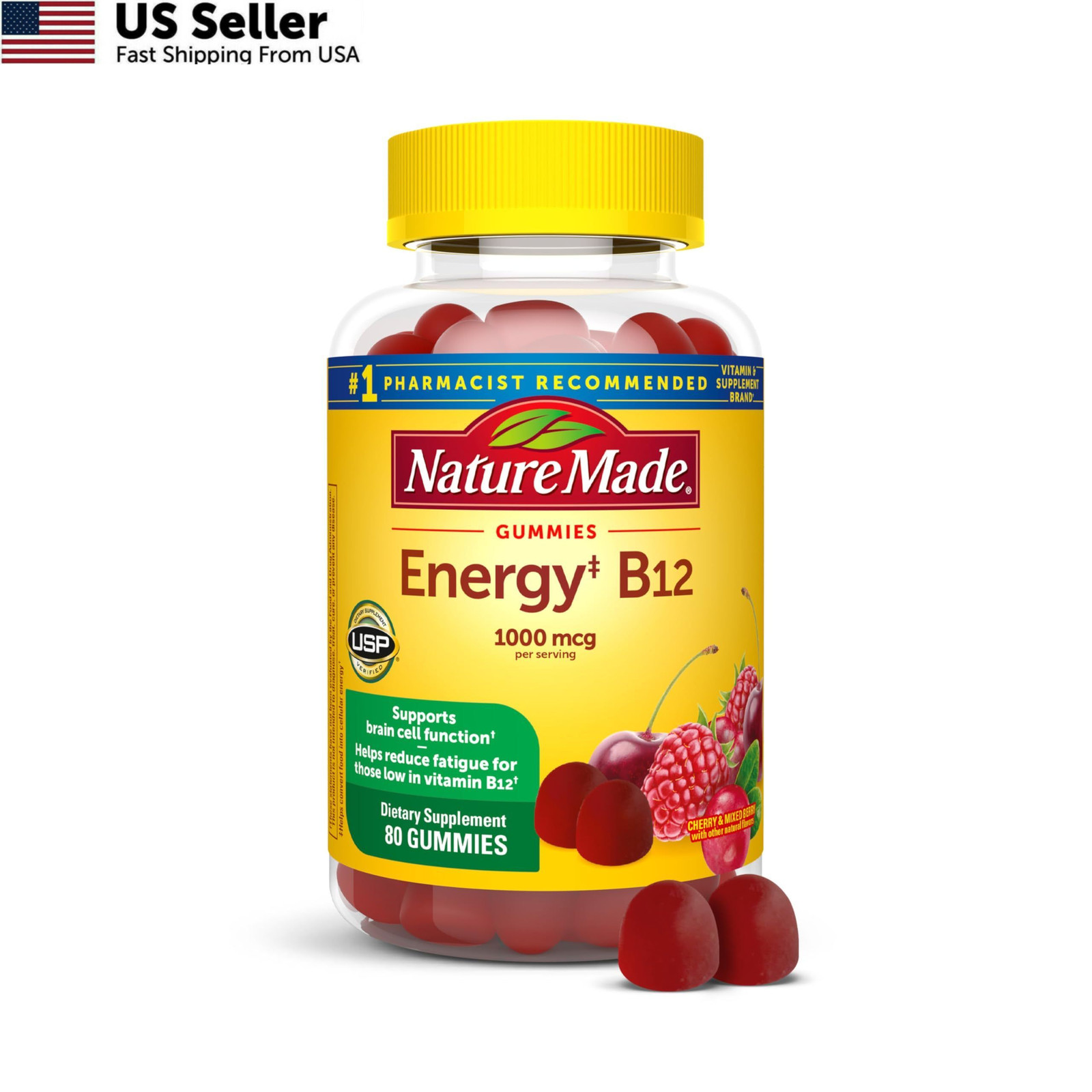 Nature Made Vitamin B12 Gummies 1000mcg 80ct Energy Metabolism Support FROM USA