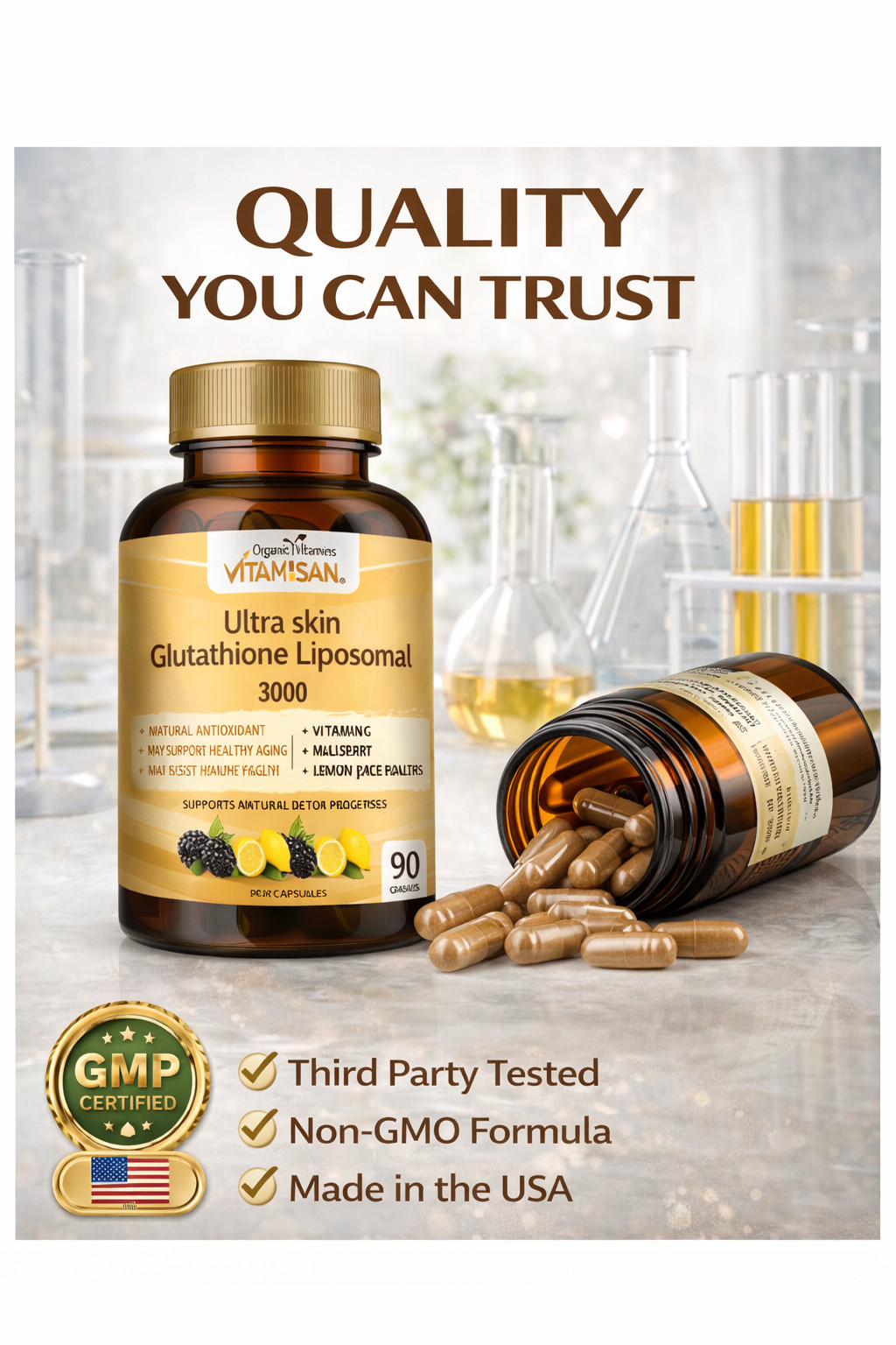 2 Pack Liposomal Glutathione 3000mg Daily Wellness + Vitamin C 180 Capsules