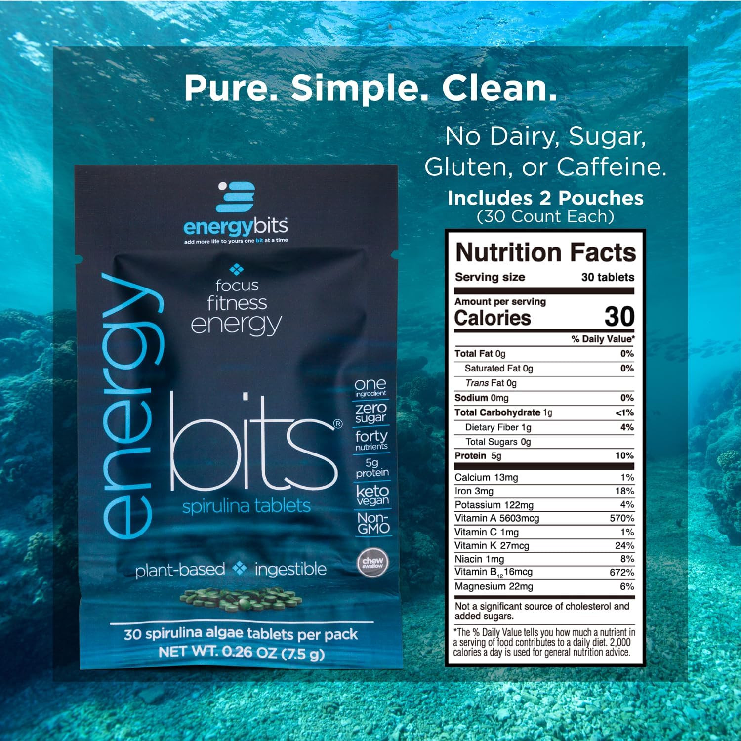 Energybits/Recoverybits – Organic Spirulina & Chlorella Tablets – Single Serving
