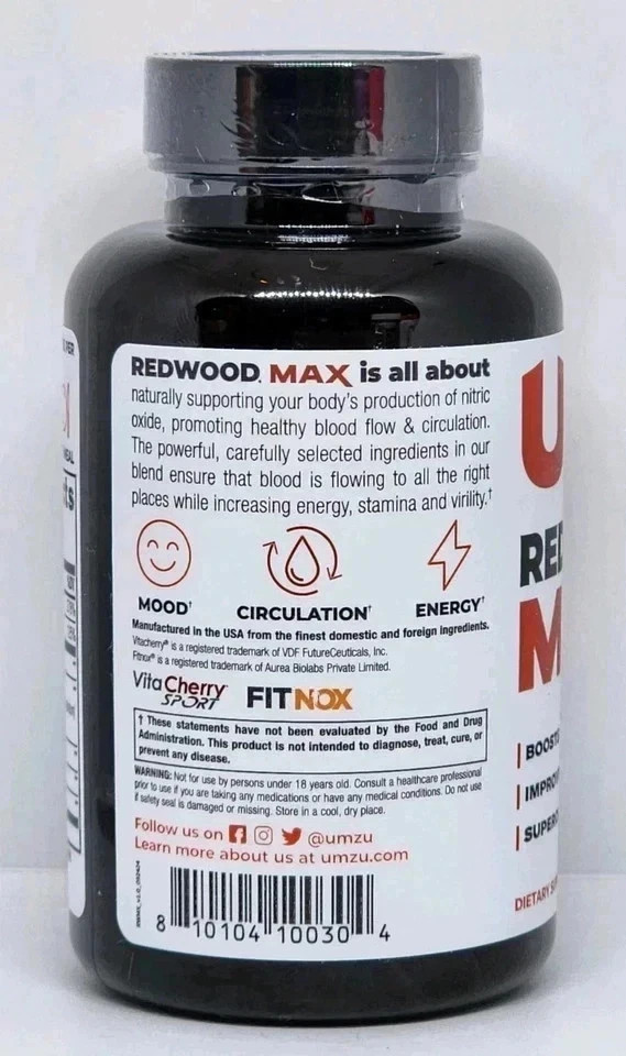 UMZU Redwood MAX 60 Capsules | Boost Nitric Oxide, Blood Flow & Stamina USA