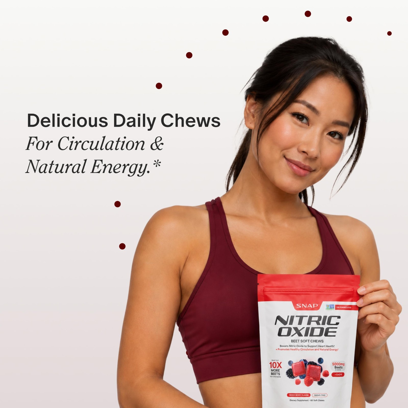 Nitric Oxide Beet Root Chews – 60 Soft Chews, Mixed Berry, 1,250mg, CoQ10, Acai,