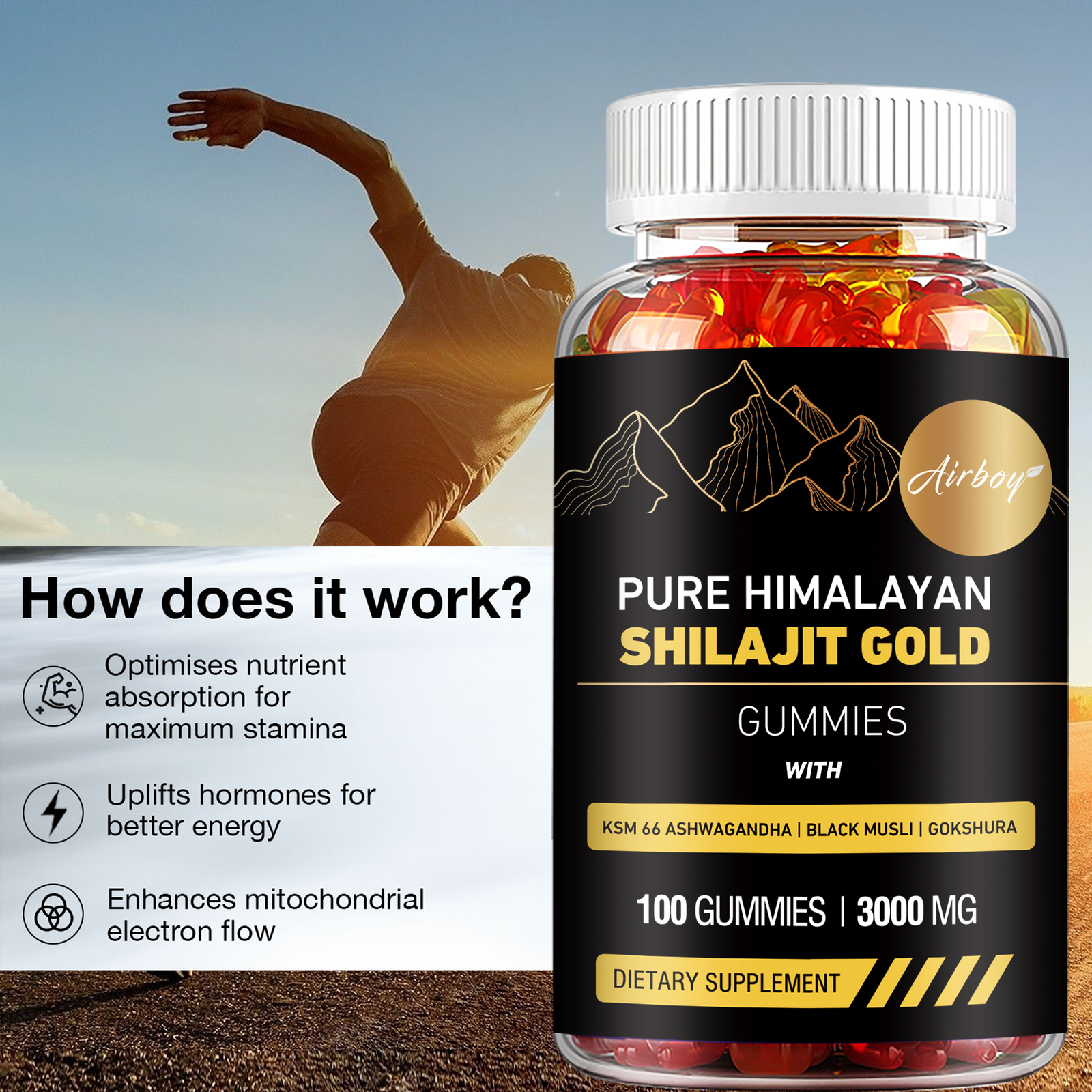Shilajit Gold Gummies – with Ashwagandha – Enhances Energy & Endurance, Immunity