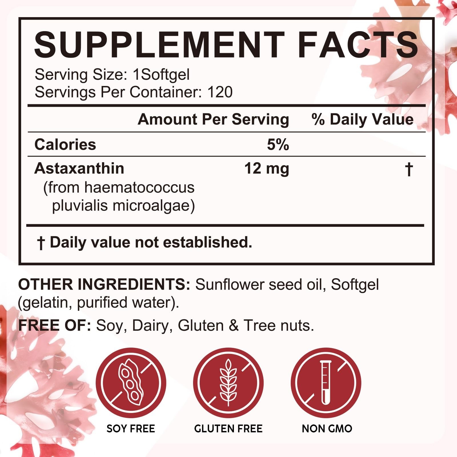 Astaxanthin 12mg Softgels – 240 Count, Antioxidant for Eye, Joint, Skin Health