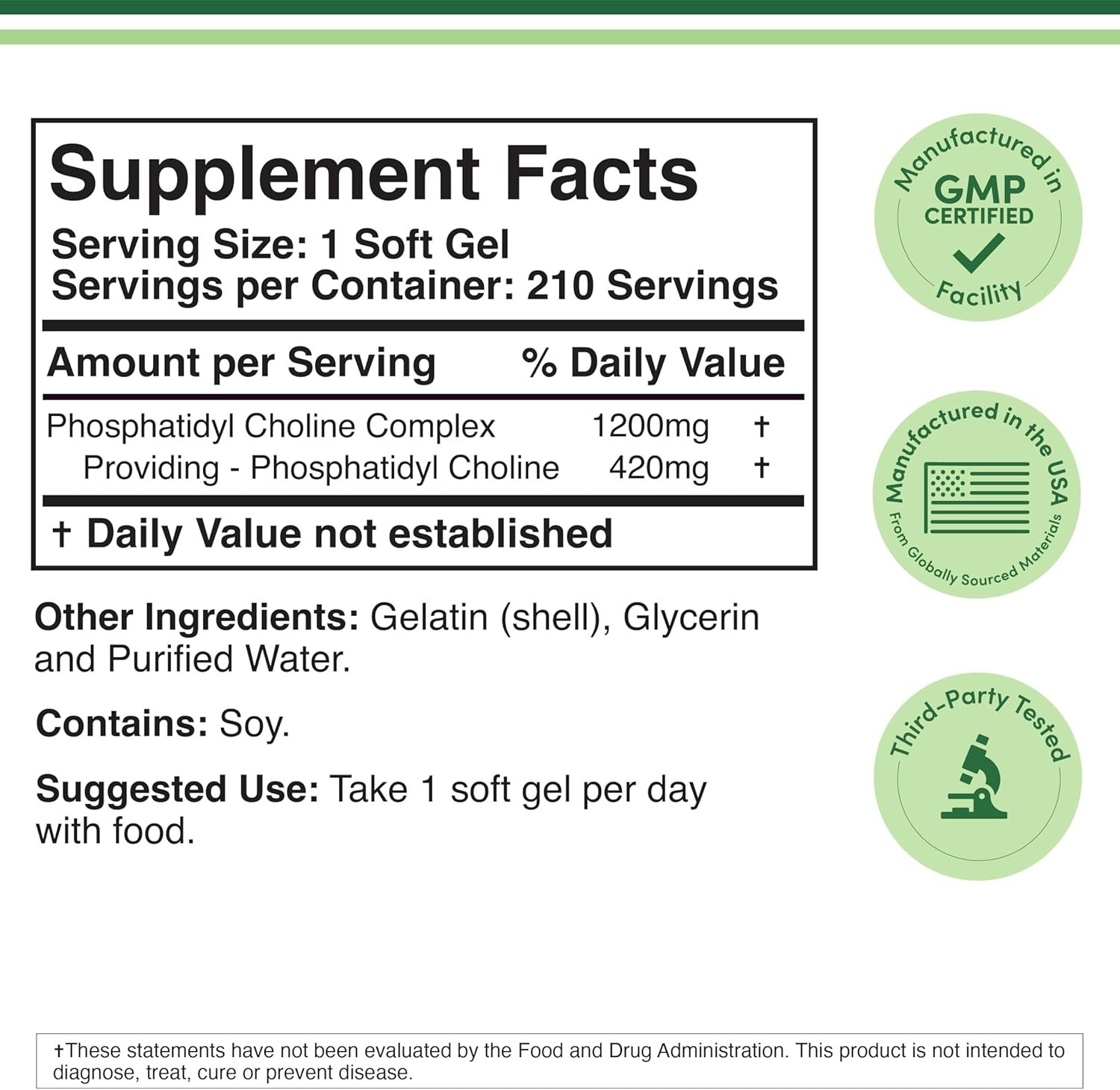 Phosphatidylcholine 1,200mg – 210 Softgels – Enhanced Version of Soy Lecithin (C