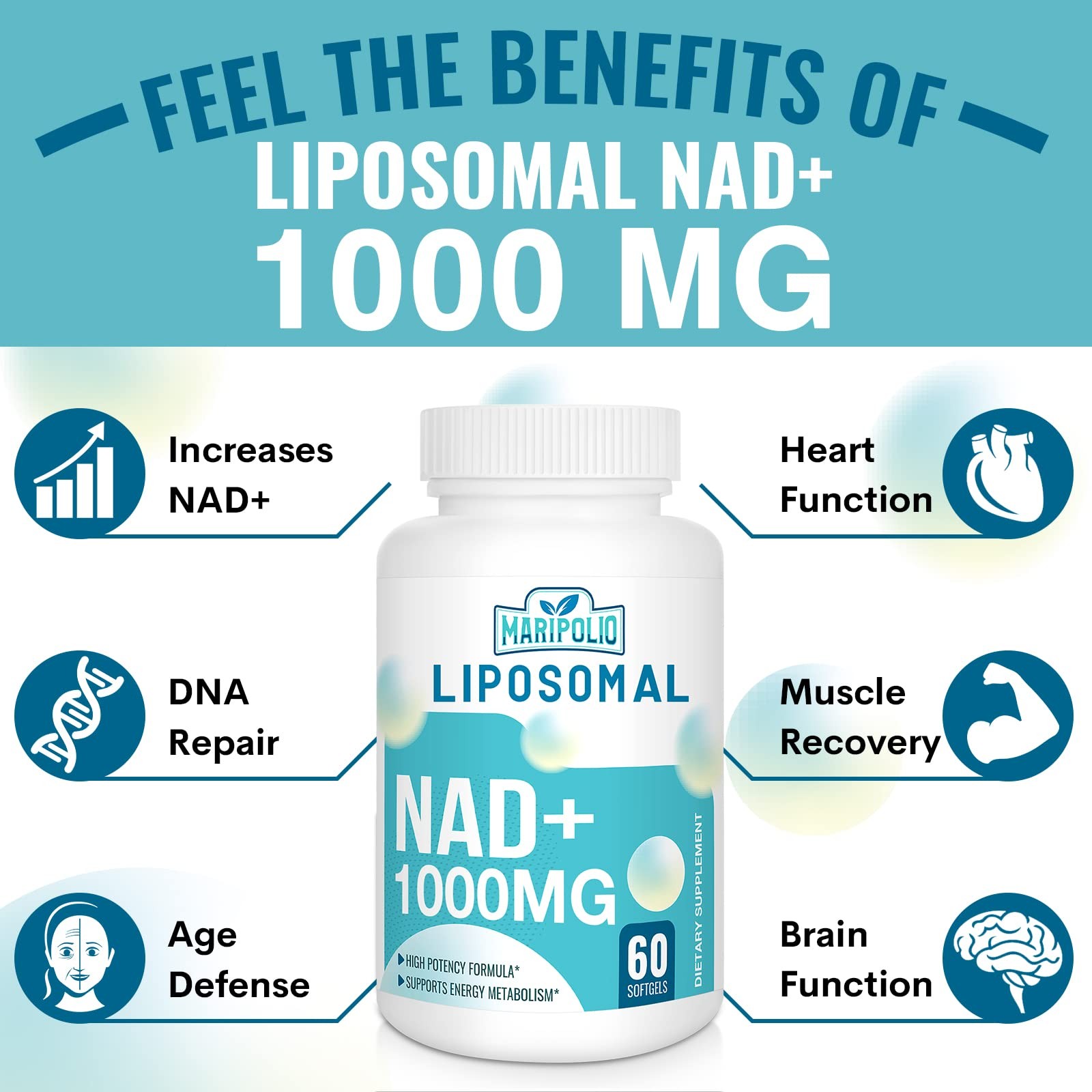 Maripolio Liposomal NAD+ 1000 mg Supplement | High Bioavailability Liposomal
