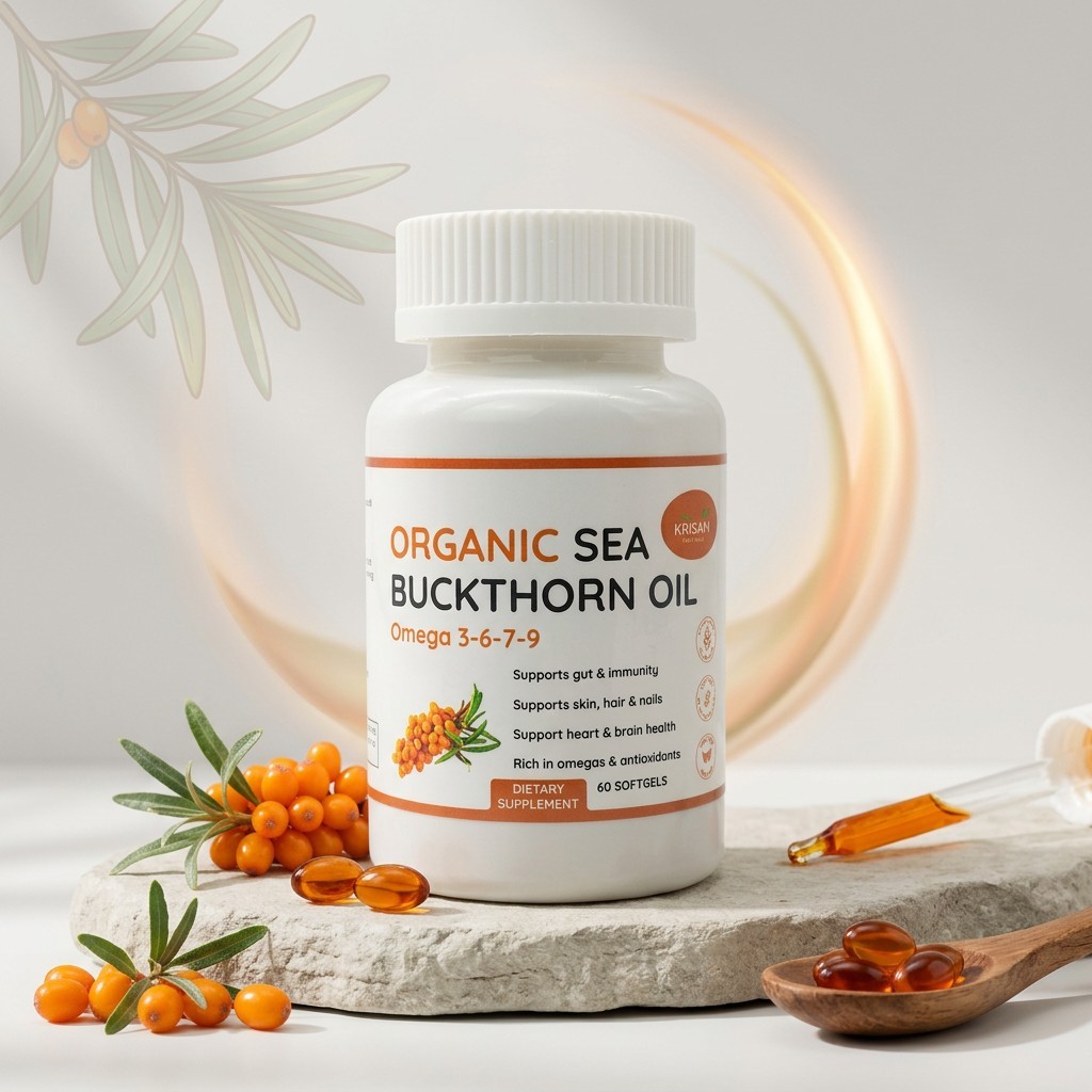 Sea Buckthorn Oil Omega-7 Softgels, Premium Organic (60Ct, 30 Day Supply)