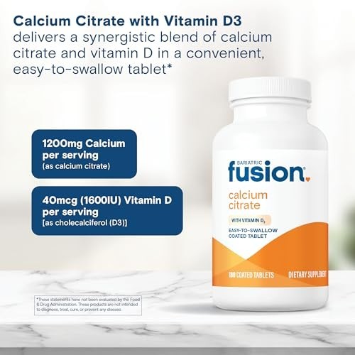 Bariatric Fusion Calcium Citrate + D3 Tablets, 180 Count – Easy to Swallow