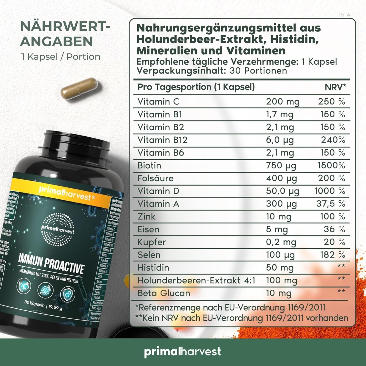 Primal Harvest Primal Immune Defense 10-in-1 Immune Defense Supplement: with 7 B