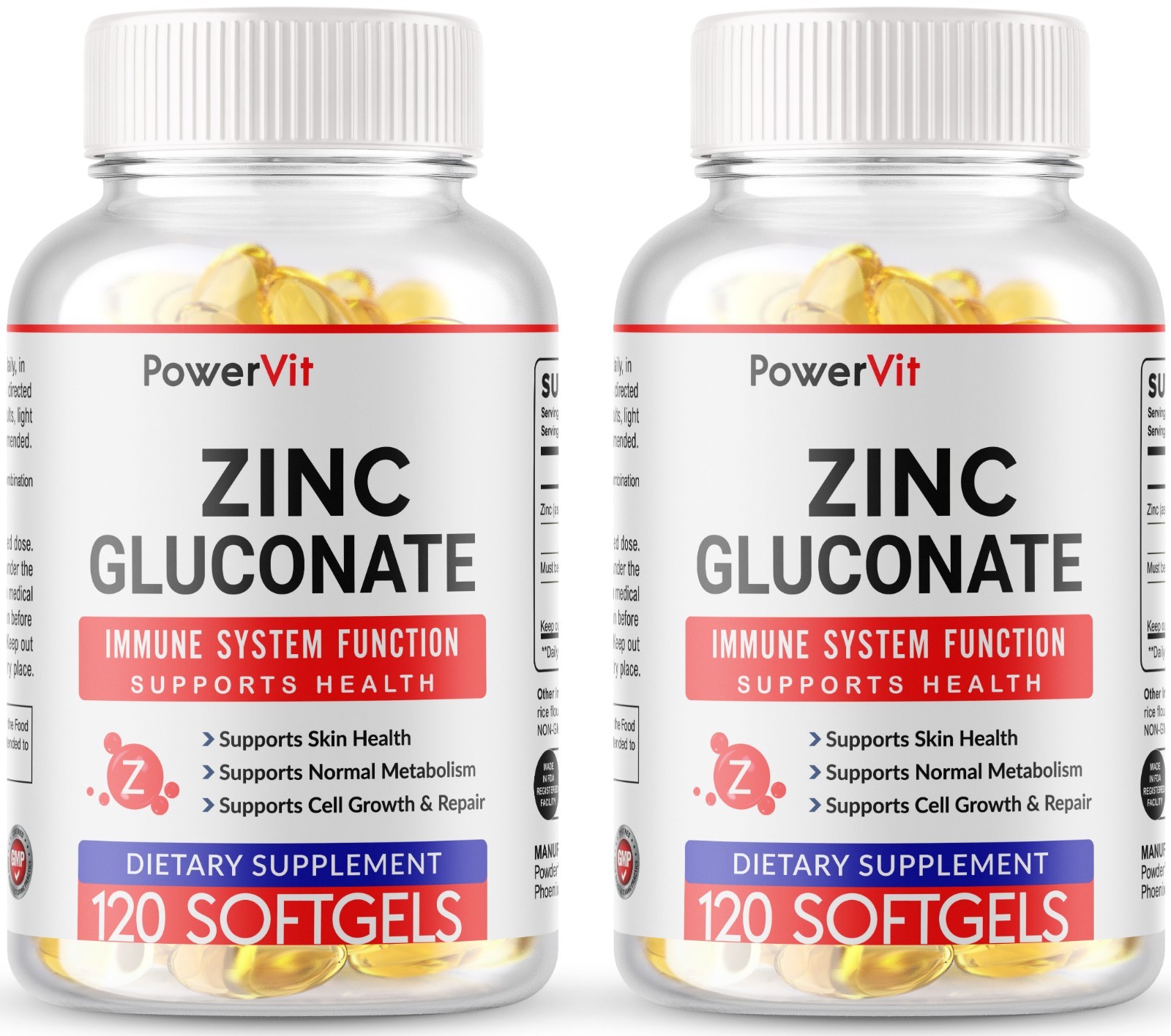 Zinc Gluconate 240 Vegetarian Softgels (50mg), Gluten Free and Non-GMO