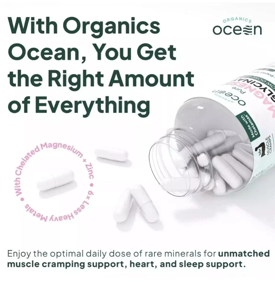 Organics Ocean Pure – MAGNESIUM GLYCINATE – 30 DAY SUPPLY 90 Capsules