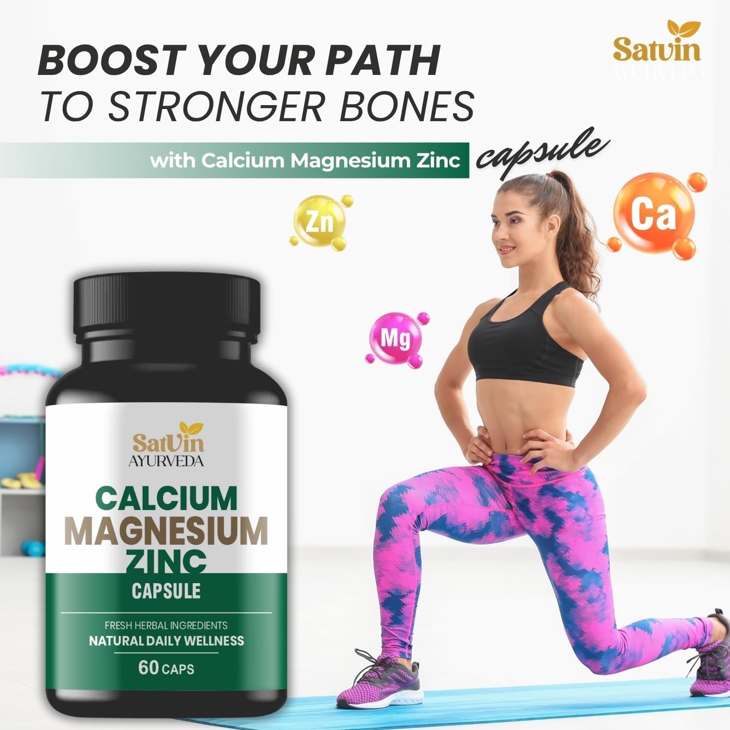 3 Pack SATV.IN Ayurveda Calcium Magnesium Zinc 180 Caps