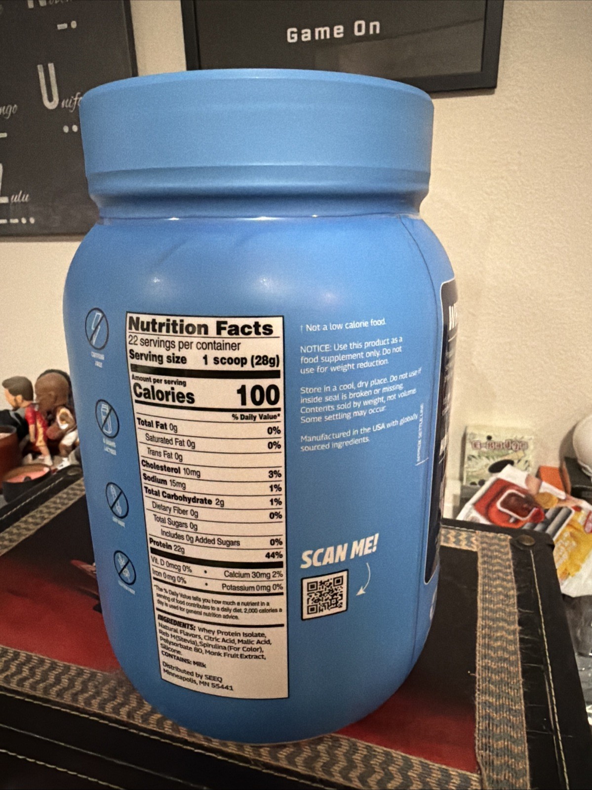 SEEQ Clear Protein Powder – Blue Razz Freeze – 22 Servings – 22g Clear Whey P…