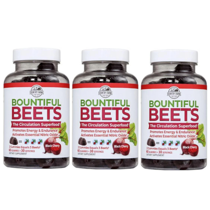 Country Farms Bountiful Beets Gummies – Black Cherry 60 Gummies (Pack of 3)