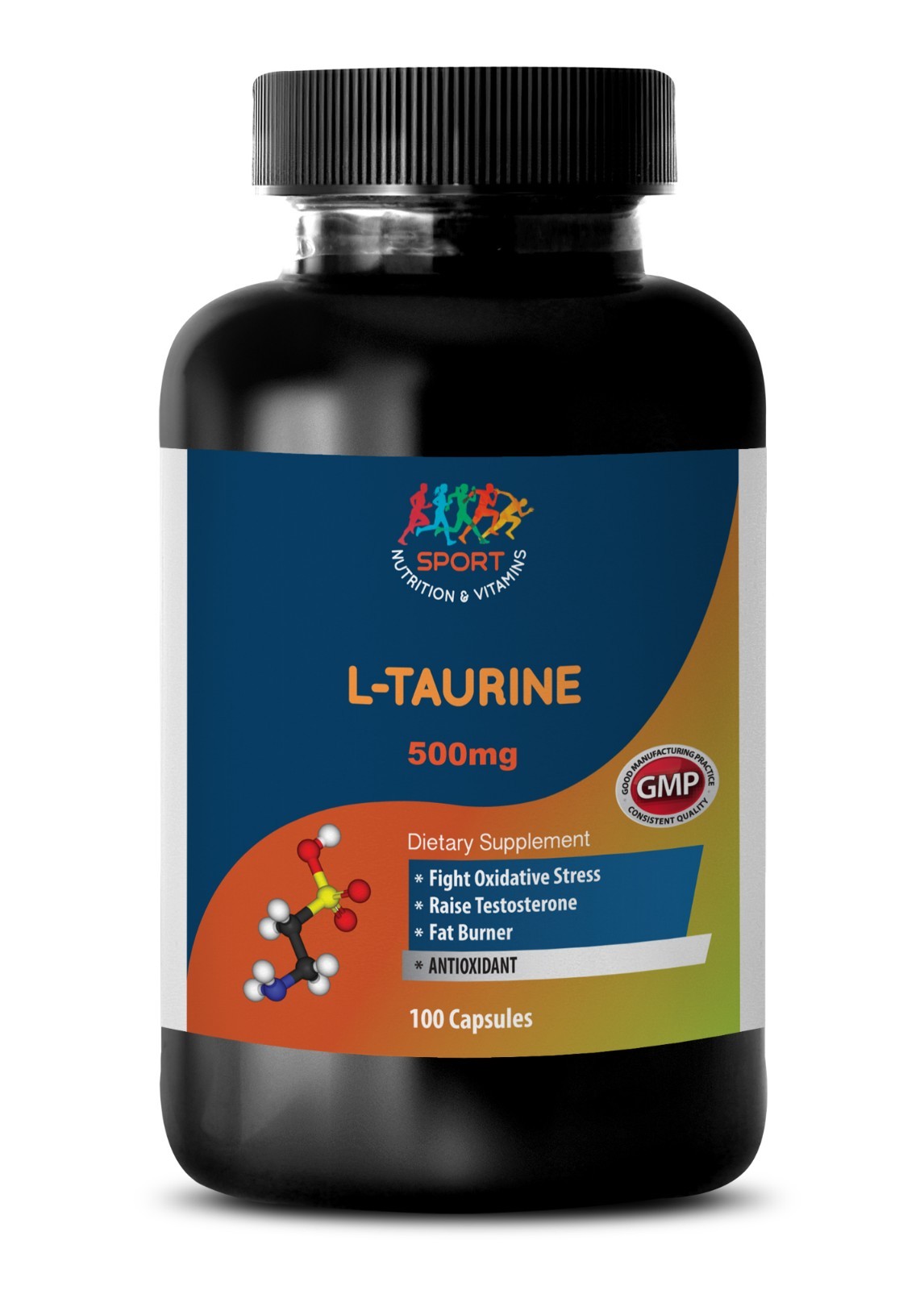 (1 Bottle, 100 Capsules) High Quality L-Taurine 500mg