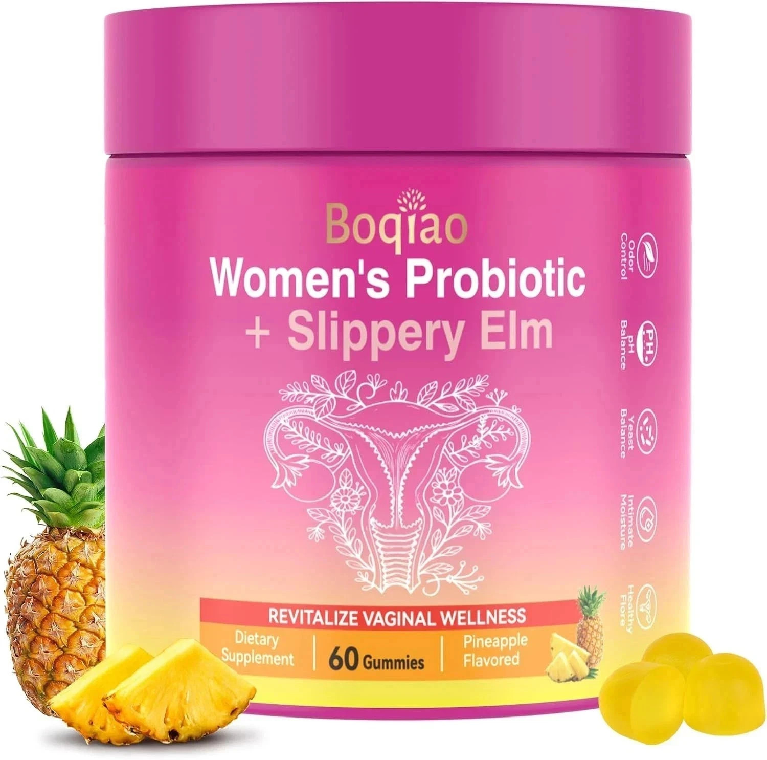 Probiotic Gummies + Slippery Elm🍍 Support Flora Women ph Balance Pineapple