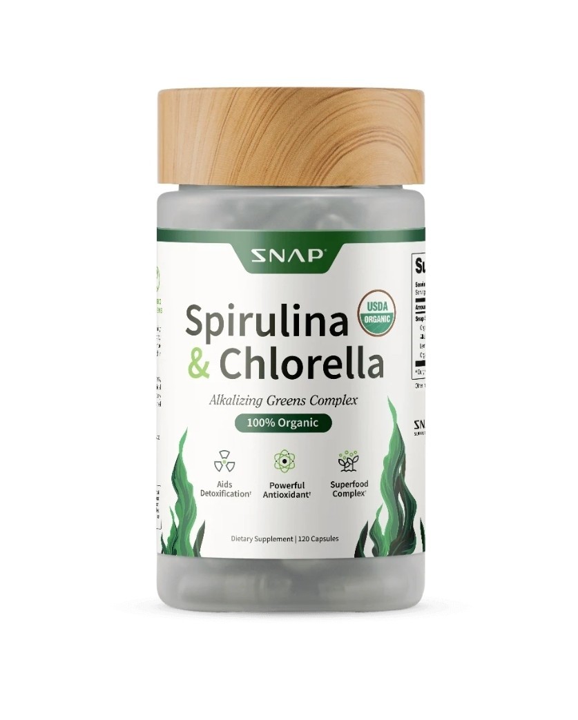Snap Supplements Organic Spirulina & Chlorella Blue Green Algae 120 Capsules