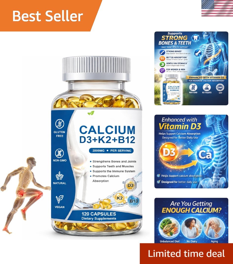 Calcio D3 K2 B12 Softgels, Calcium 2000mg with d3 & k2, Suplemento de Calcio,…