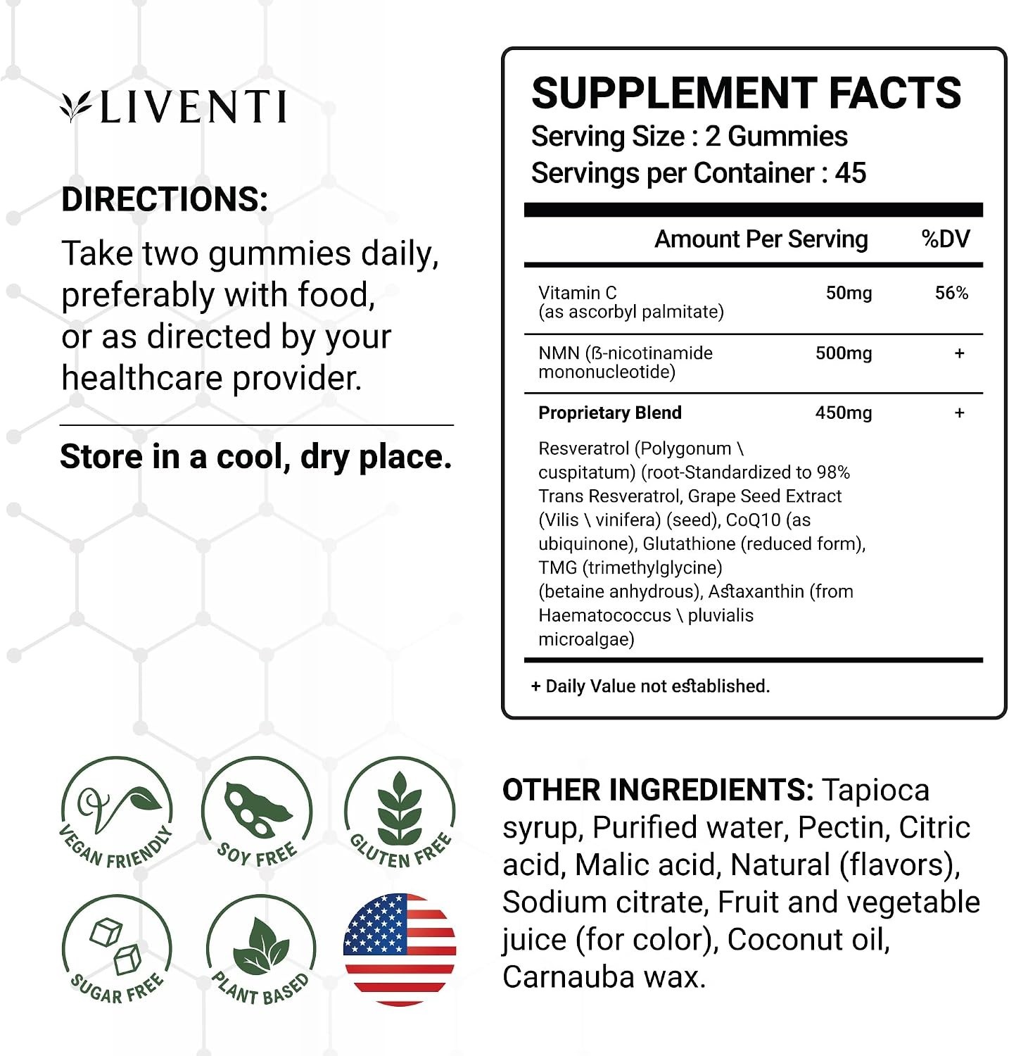 1000mg Resveratrol CoQ10 TMG Gummies Quercetin Healthy Aging Supplement 90 Count