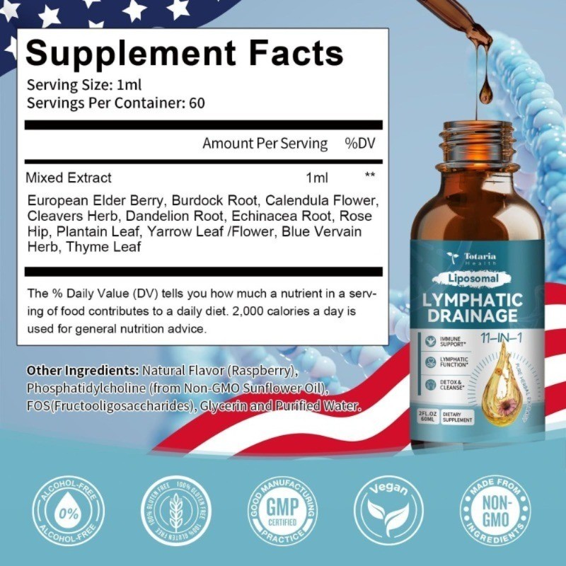 Liposomal Lymphatic Drainage Drops 11 in 1 Organic Lymph Support – 1/2/3 Bottles