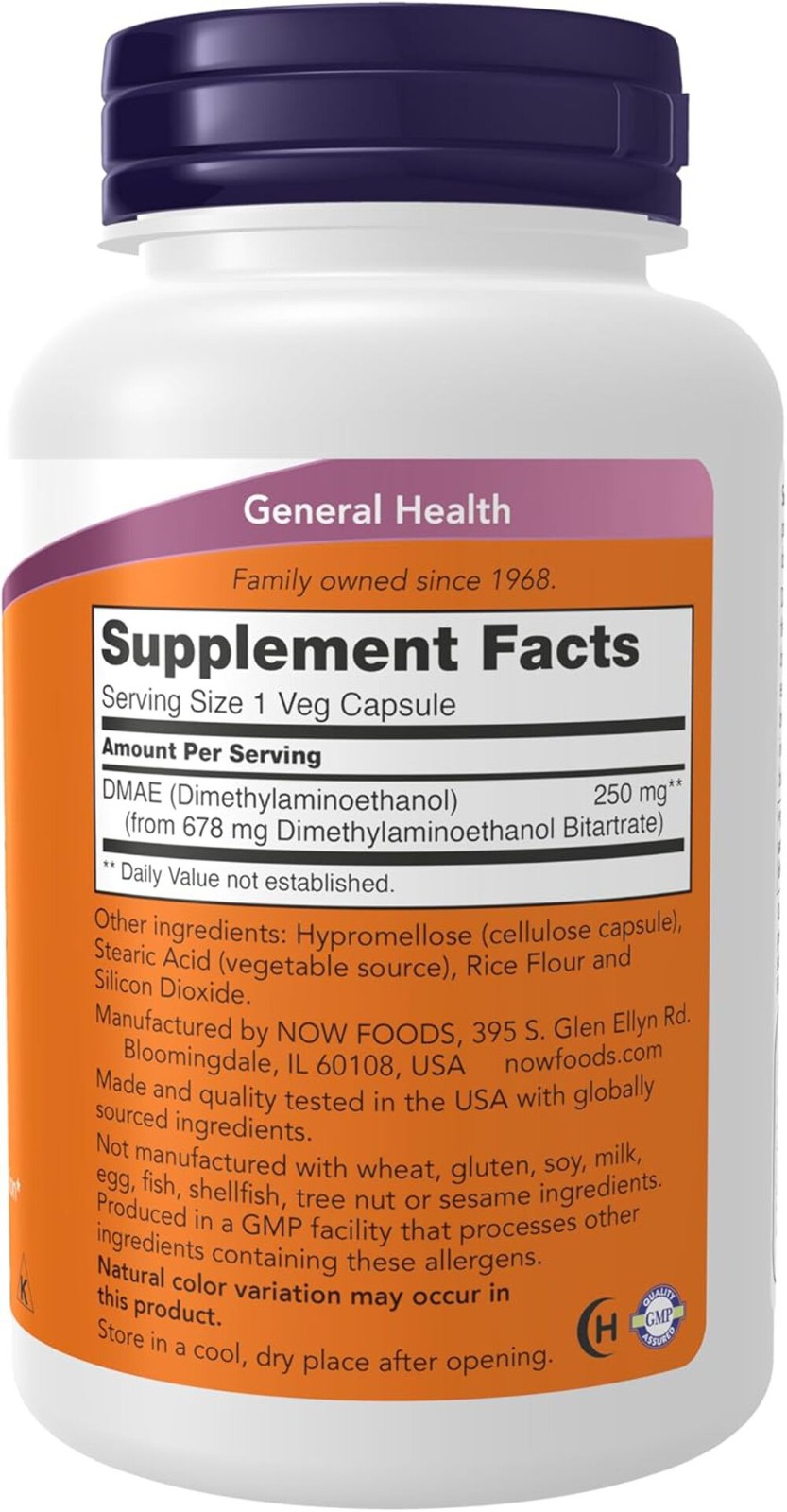 NOW, DMAE (Dimethylaminoethanol) 250 mg, Healthy Brain Function*, 100 Veg Caps