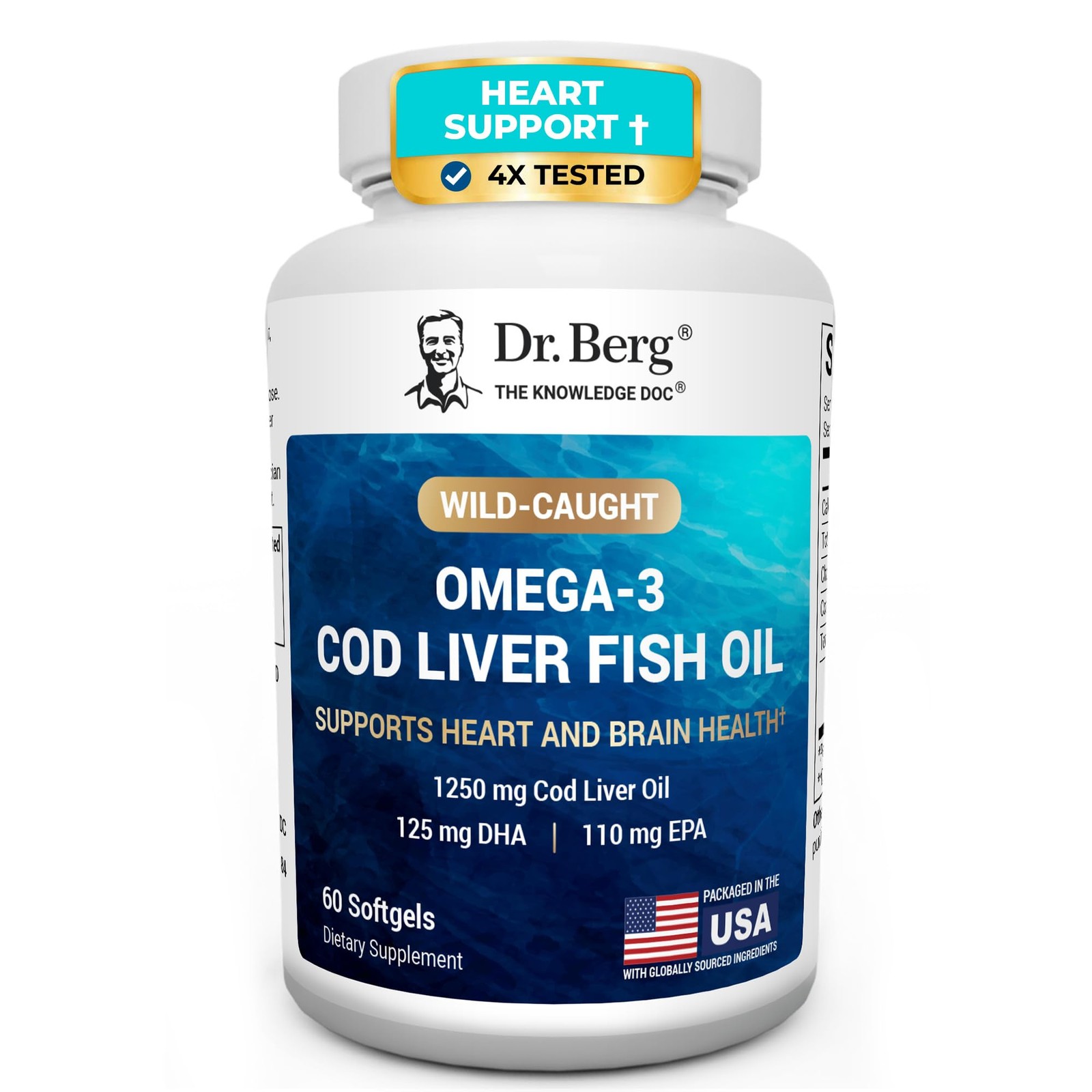 Dr. Berg Omega-3 Cod Liver Fish Oil 60 Softgels – Wild-Caught Icelandic Cod –
