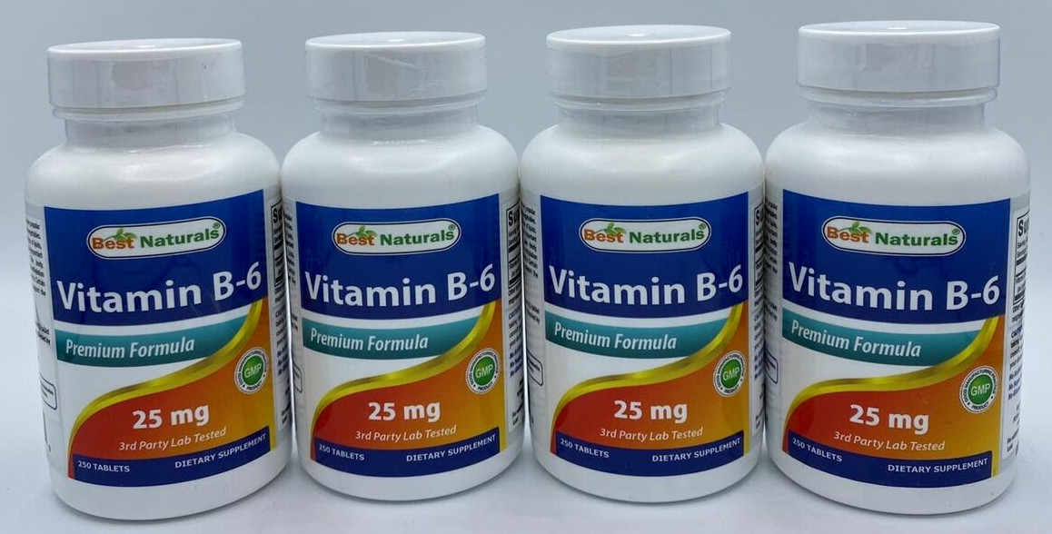4PK Best Naturals Vitamin B-6 ~ 25mg ~ 250 CT EA ~ EXP 3/26 ~ NEW