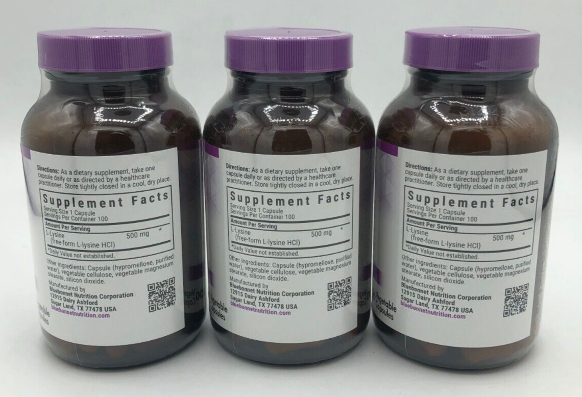 Bluebonnet Nutrition L-Lysine 500mg Per Serving 100 Tablets Lot of 3 Exp. 01/27