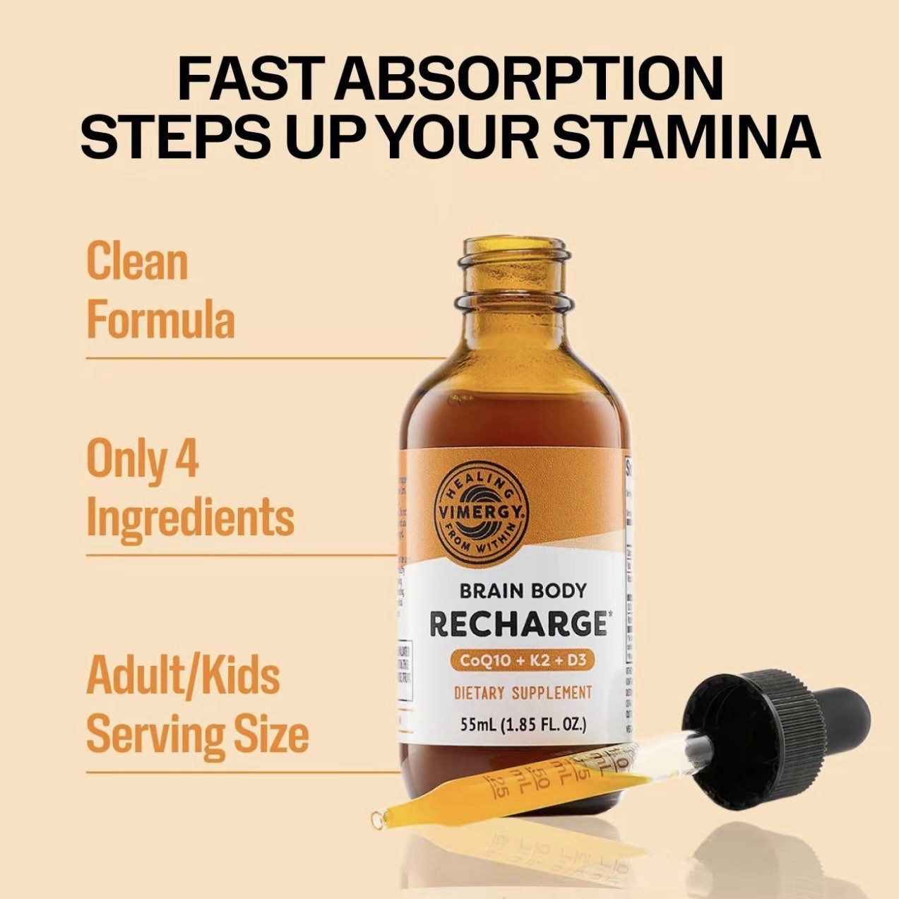Vimergy Brain Body Recharge™ – Liquid Coq10 with Vitamin D3 & K2 Coenzyme