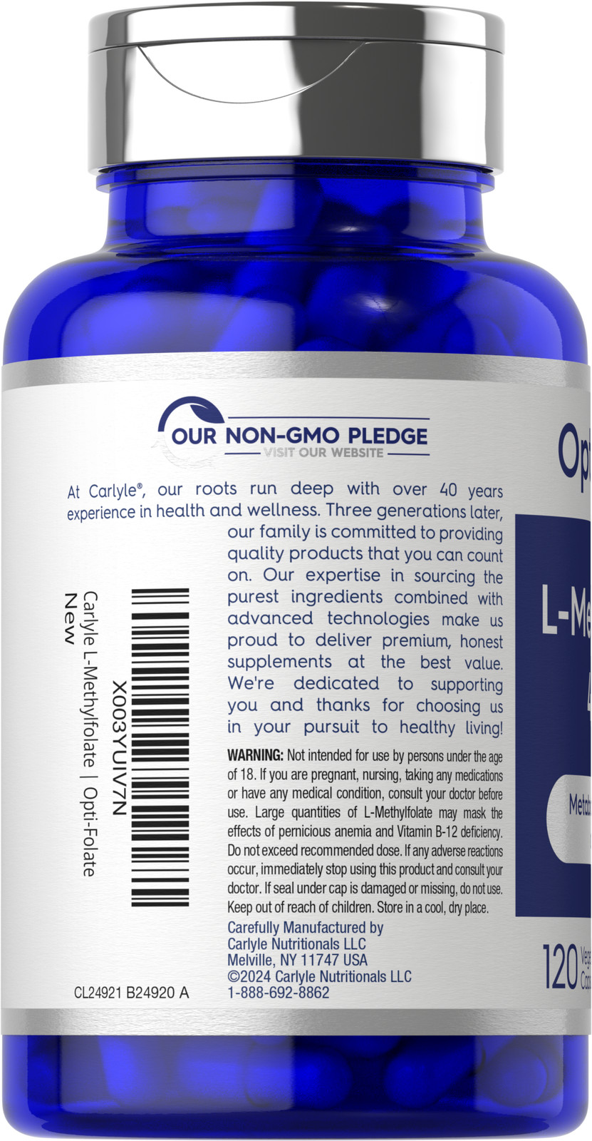 L Methylfolate 400mcg | 120 Capsules | Vegetarian | Non-GMO | by Opti-Folate