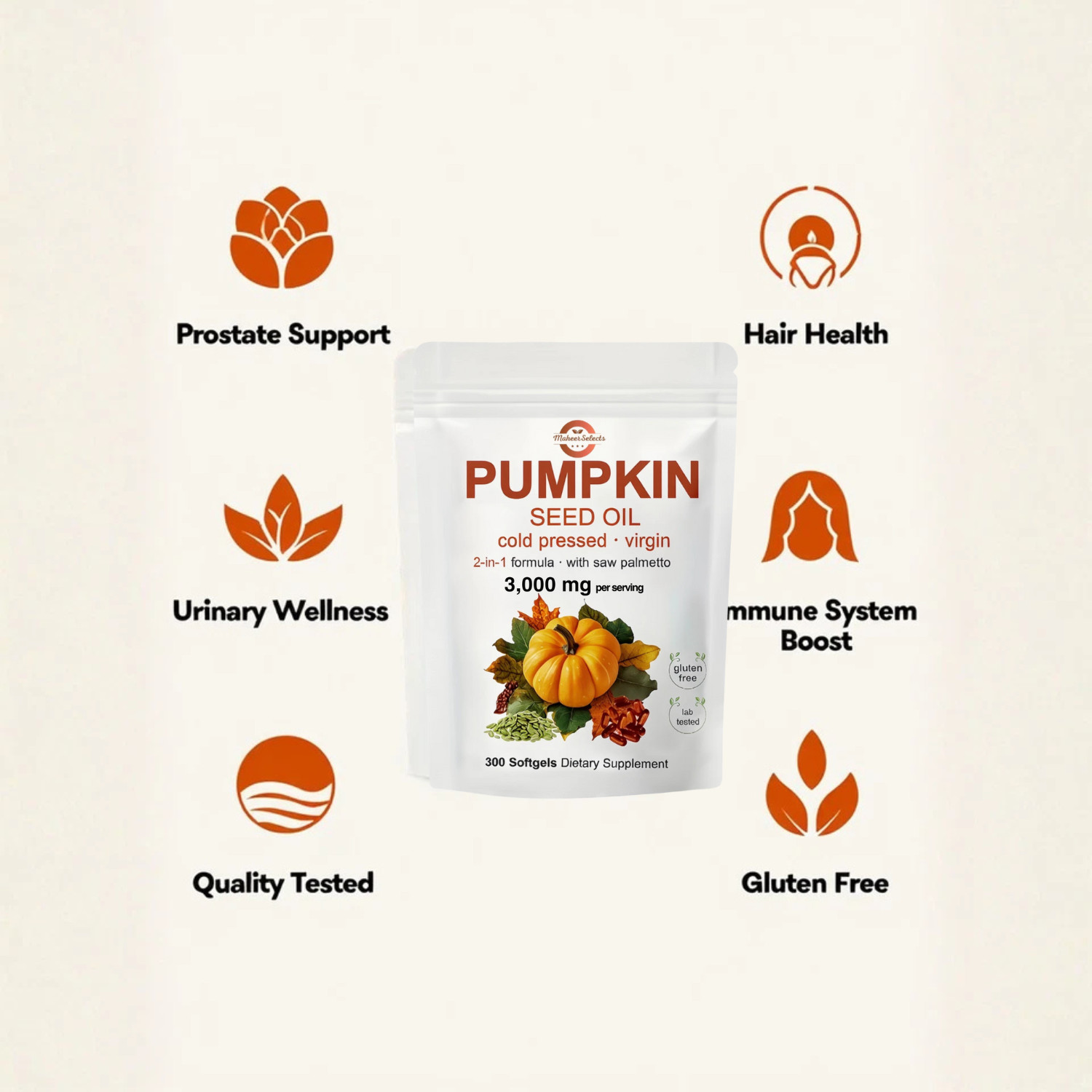 Pumpkin Seed Oil 3000mg Softgels | Cold Pressed Virgin | Saw Palmetto 300 Counts