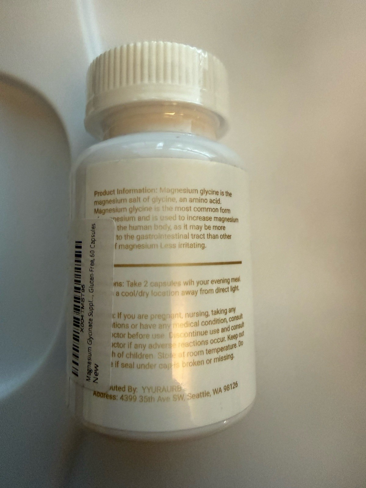 YYURAURB Magnesium Glycinate 1000mg 60 Capsules Gluten-Free Non-GMO Vegetarian