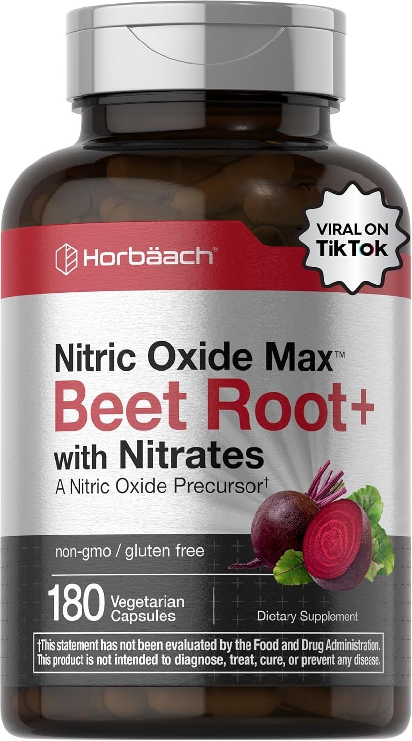 Nitric Oxide Beet Root Capsules | With Nitrates | 180 Count | by Horbaach