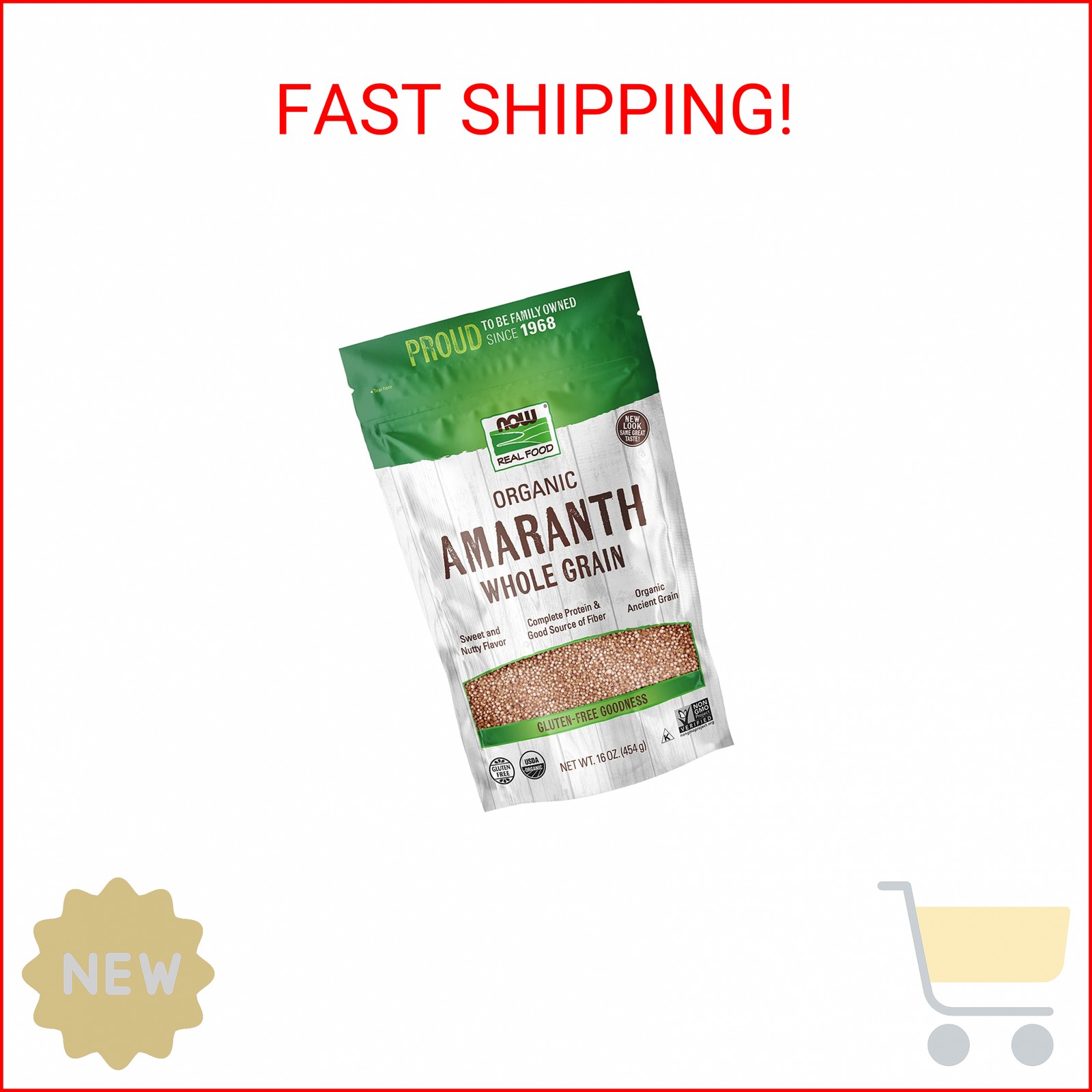 NOW Foods, Organic Amaranth Whole Grain, Source of Protein and Fiber, Gluten-Fre