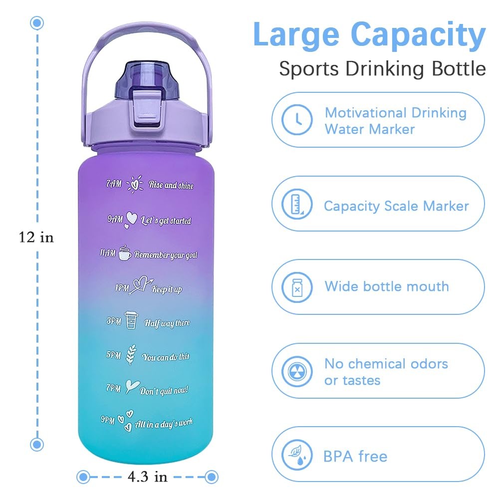 EITMOW 64 oz Large Capacity Water Bottle with Motivational 64 Ounces, Purple