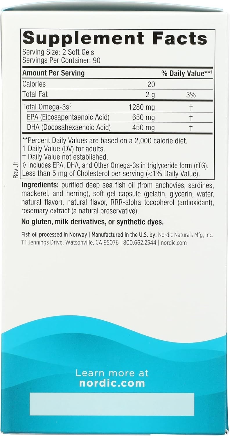 Nordic Naturals Ultimate Omega 1280mg Fish Oil 180 SoftGels EPA & DHA