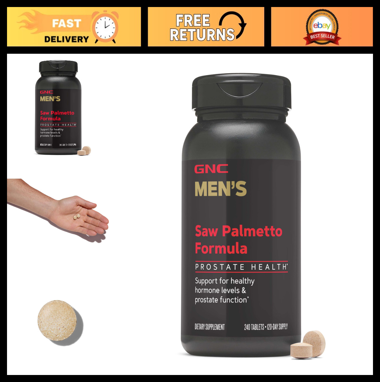 Mega Men Saw Palmetto Supplement for Men – Healthy Hormone Support, 240 Tablets