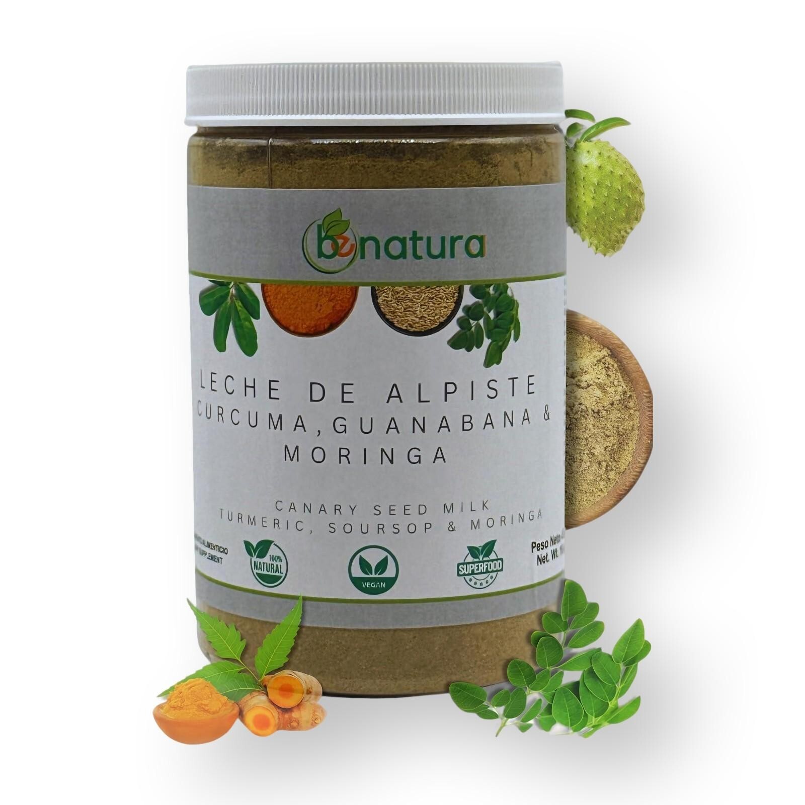 Leche de Alpiste, Curcuma, Guanabana & Moringa (Premium Canary Seed Milk – with