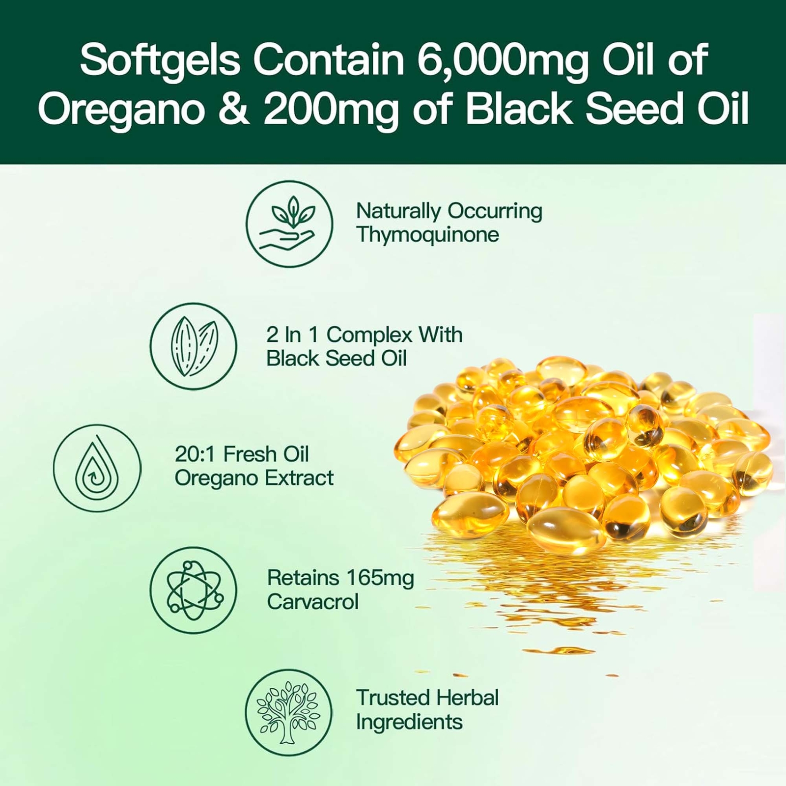 120pcs Oil of Oregano – with Carvacrol, Black Seed Oil – Natural Immune Support