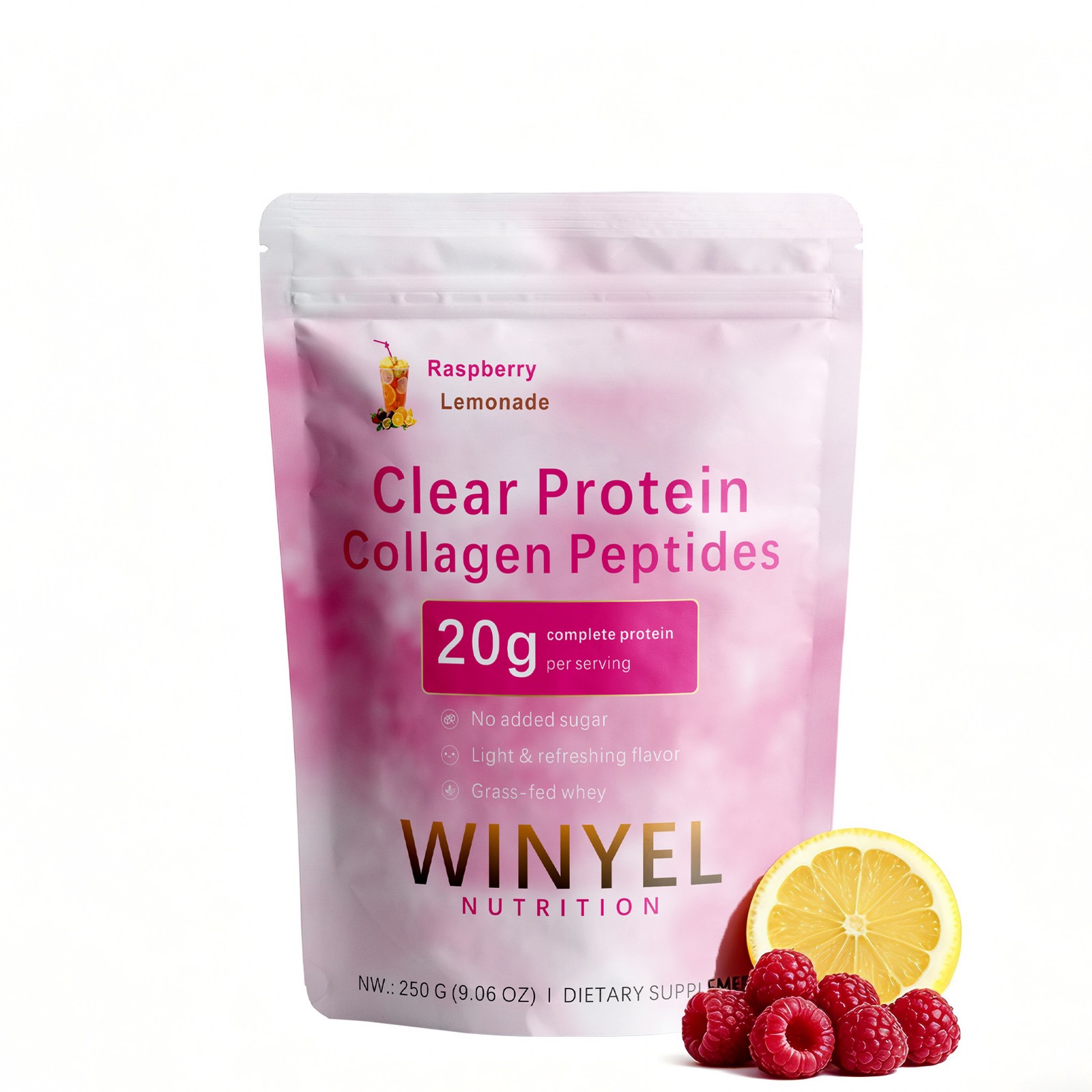 WINYEL Clear Whey Protein Collagen Peptides 20g Raspberry Lemonade 250g
