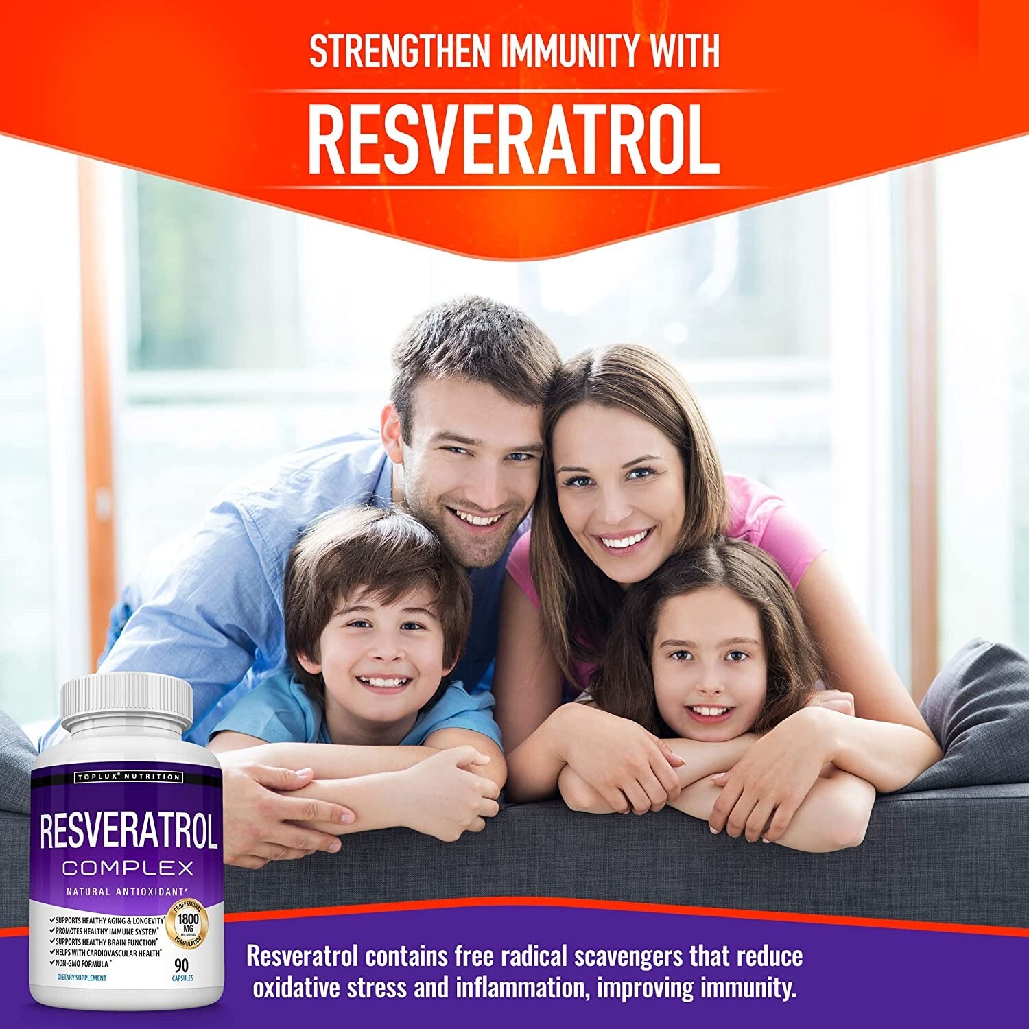 Resveratrol Maximum 1800 MG Strength Natural (90 CAPSULES) AntiAging Antioxidant