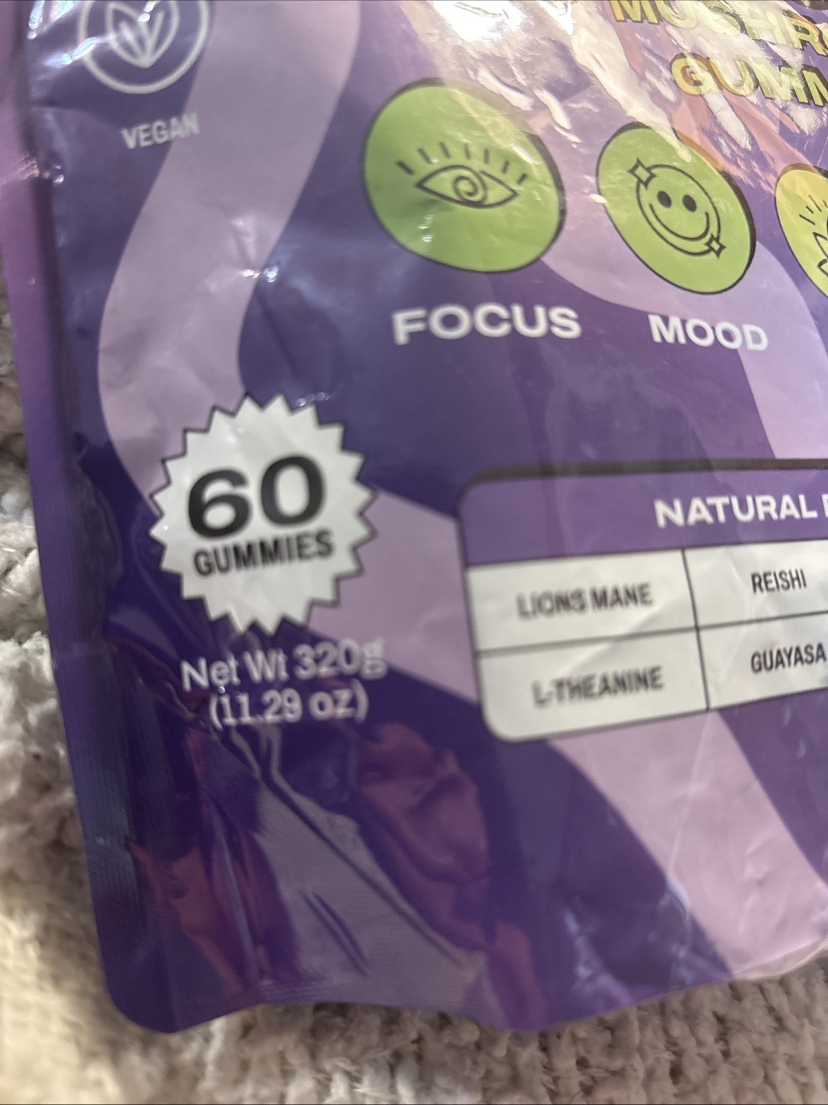 Vybe Mushroom Gummies for Focus, Mood, Calm & Energy 60 Count Blueberry 11/2026