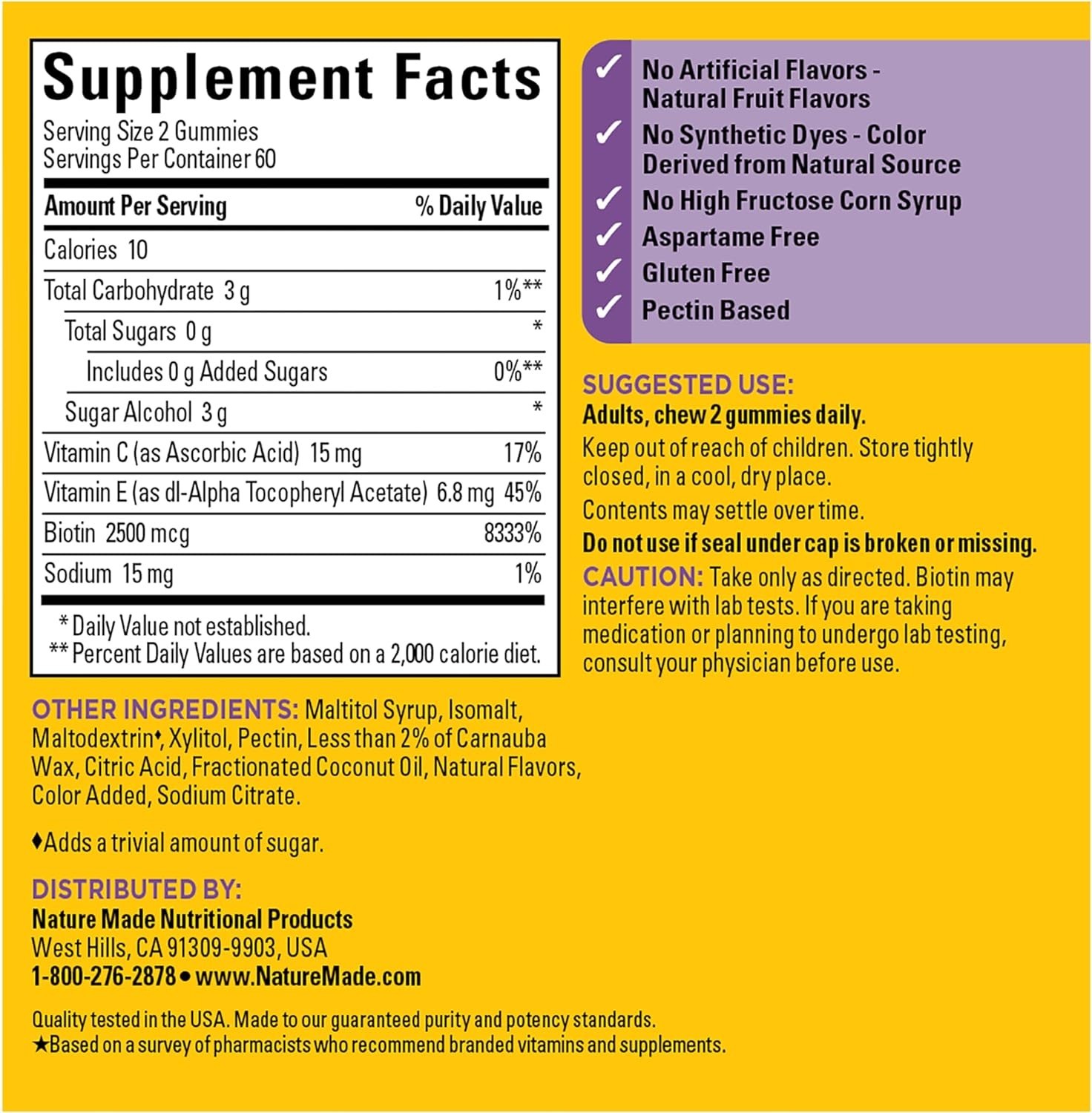 Zero Sugar Biotin Gummies for Hair, Skin & Nails – 120 Count