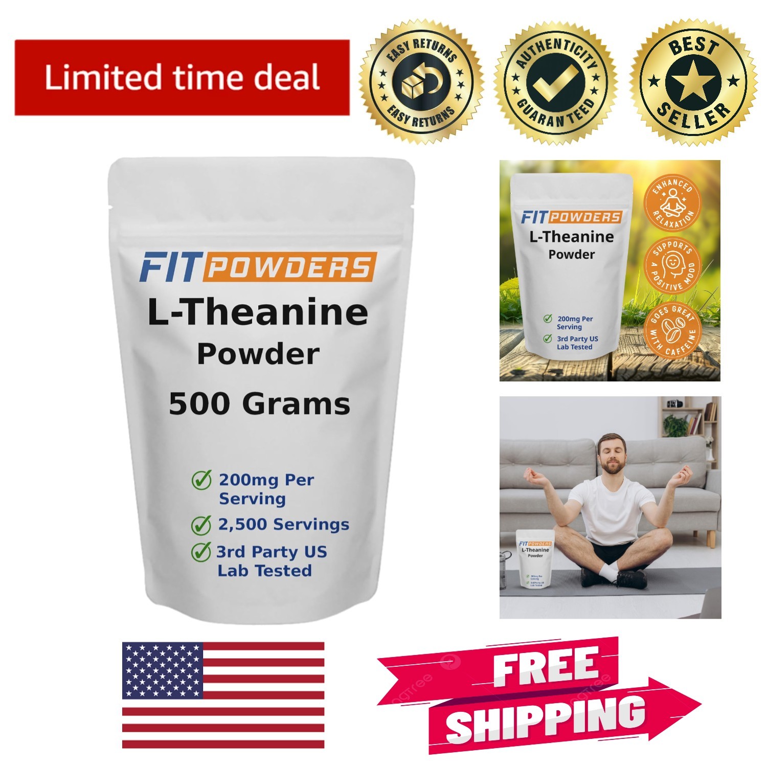 Pure L-Theanine Powder 1.1 lbs – Boost Mood & Support Focus – Eco-Friendly Pack